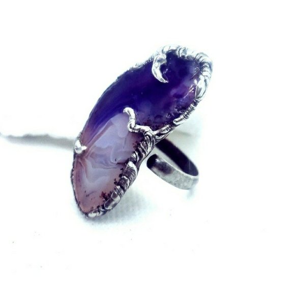 Gothic purple agate crystal statement ring - Picture 9 of 12